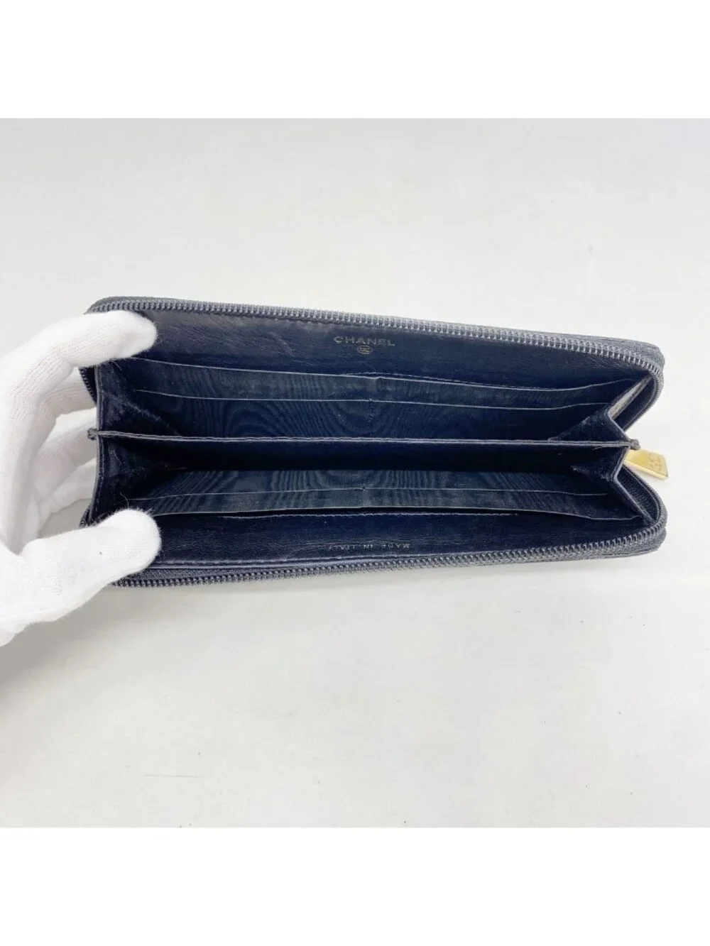 Chanel Wallet Caviar Leather Black Gold
